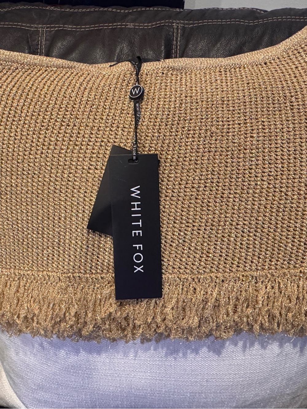 White Fox Beige (gold) Fringe Knit mini skirt